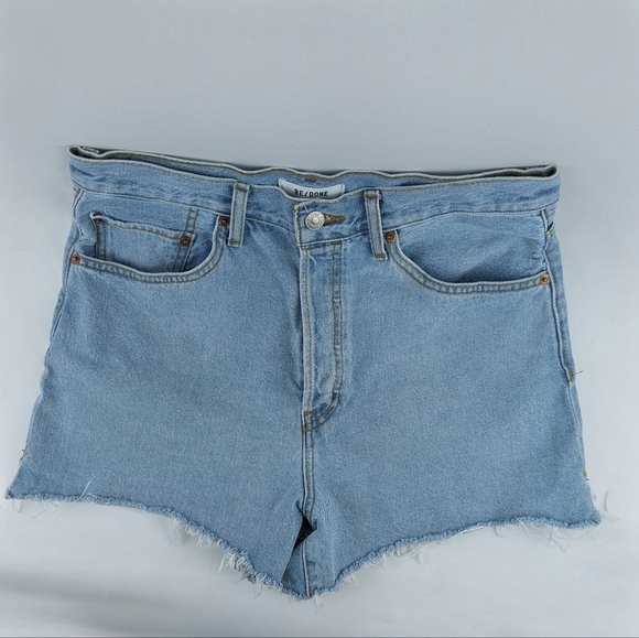 Re/Done Denim Shorts Raw Hem High Rise Button Fly Cut Off Airy Indigo 28 NWOT - Picture 3 of 14